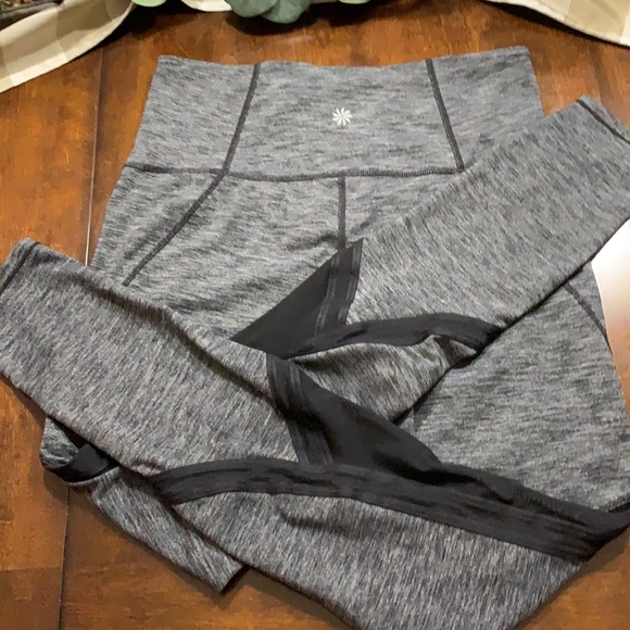 Athleta Leggings. Size Medium. Gray with black, sheer panels on legs. Super cute - Picture 3 of 7